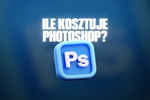 Ile kosztuje Photoshop? Ikona programu graficznego na niebieskim tle.