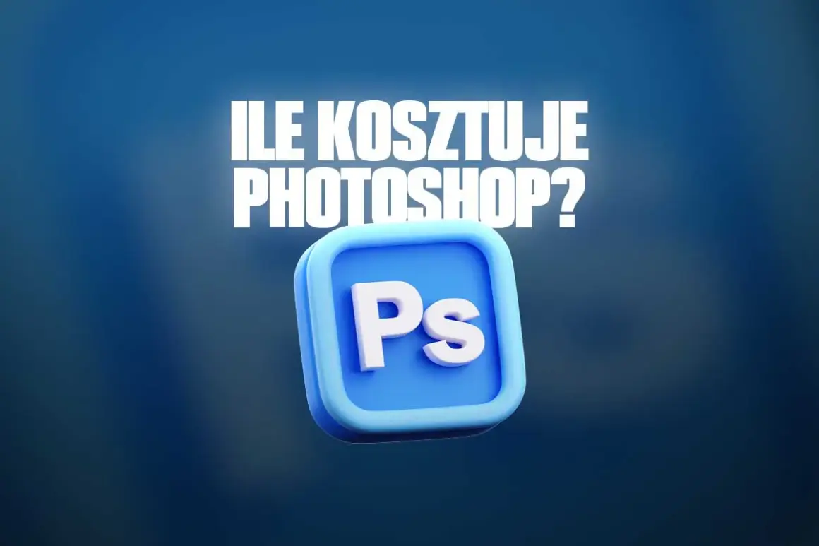 Ile kosztuje Photoshop? Ikona programu graficznego na niebieskim tle.