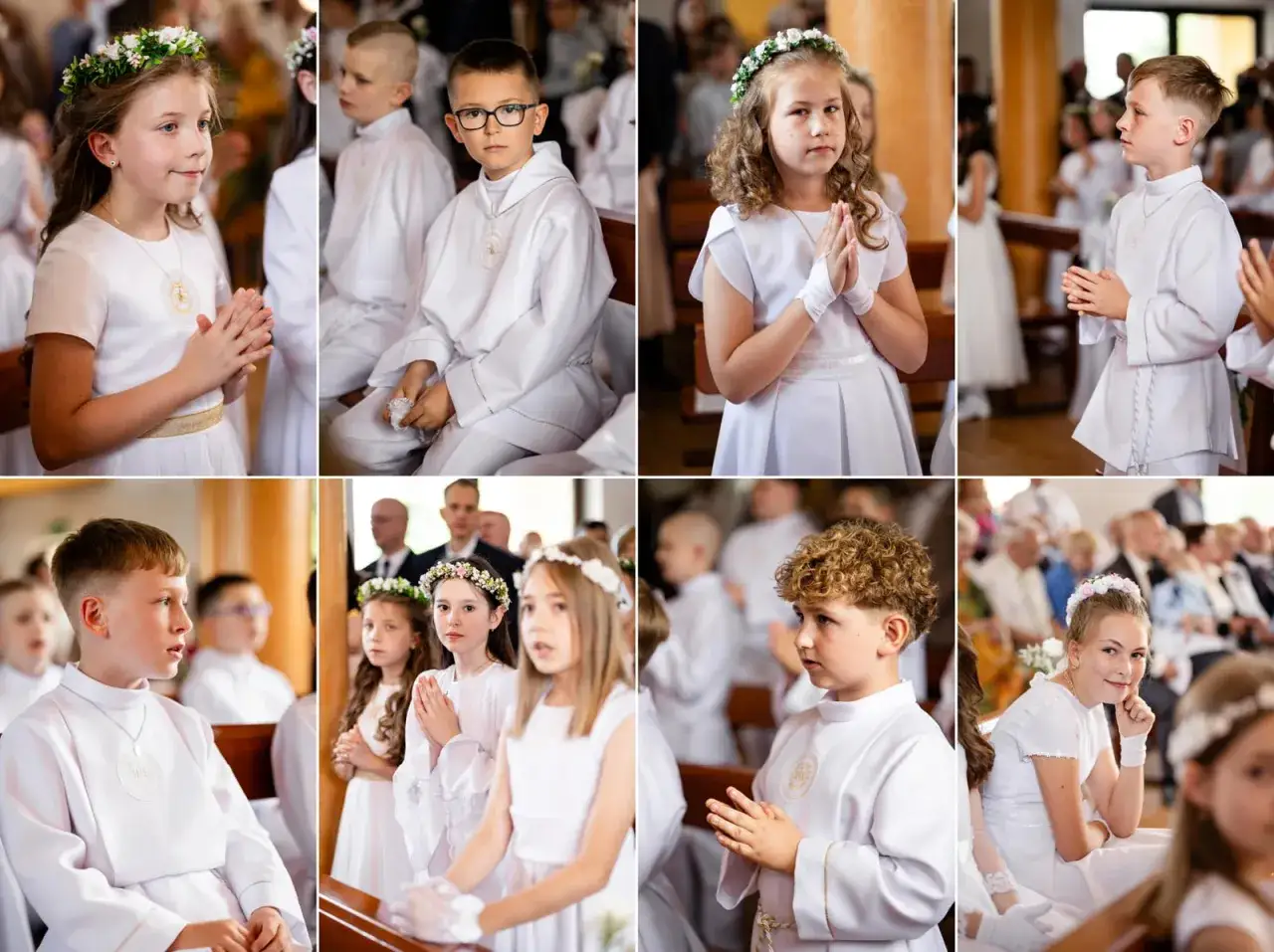 Dzieci w bieli na komunii. Zastanawiasz się, ile bierze fotograf za komunie? Zobacz te ujęcia!